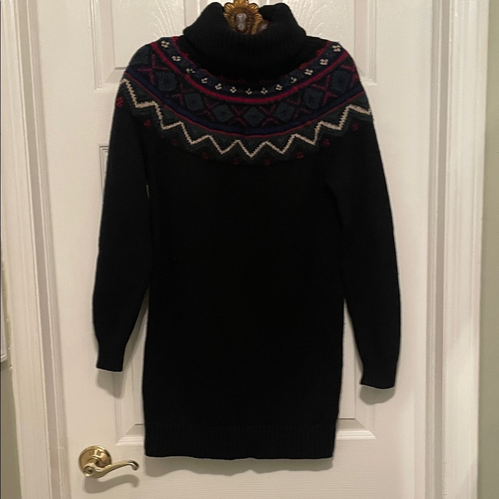 Ralph Lauren Black Turtleneck Sweater Dress with Fair Isle Yoke